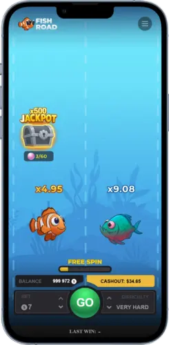 Fish Road Game Cash-out während der Runde mit steigendem Multiplikator