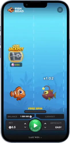 Fish Road Game Startbildschirm mit Crash-Mechanik und Multiplikator