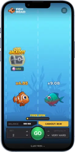 Fish Road Slot mit Fischsymbolen und aktiven Multiplikatoren